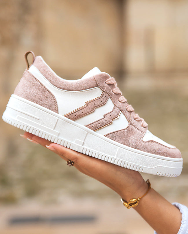 Basket femme blanche et rose à lacets - CL65 PINK - Casualmode.fr