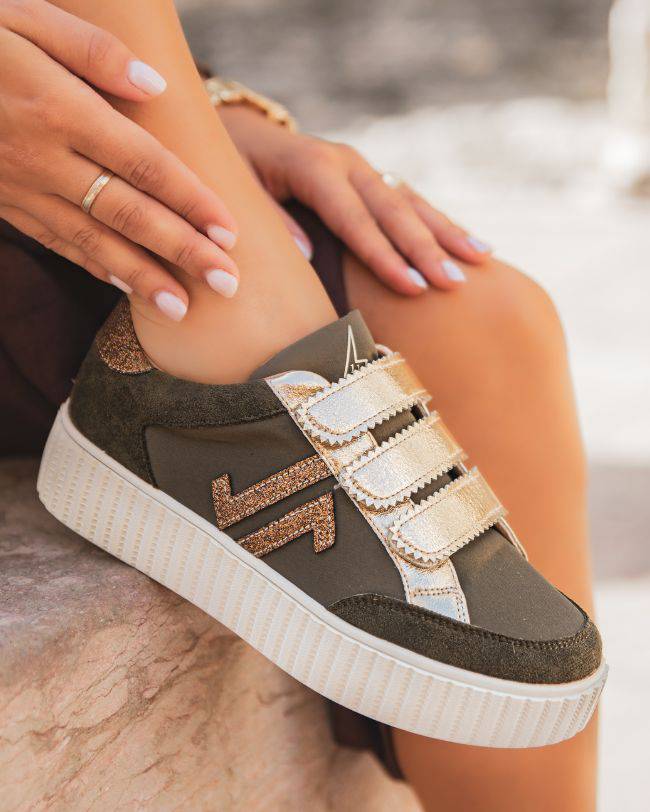 Basket femme kaki scratch CLE01 GREEN cl11sneakers