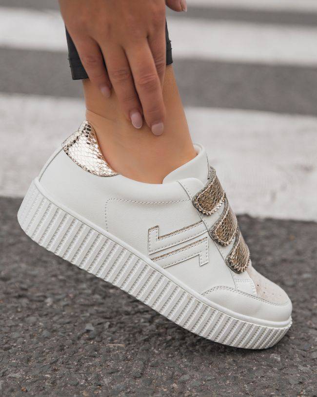 Basket blanche Femme Doree Creepers a Scratch CL70 GOLD