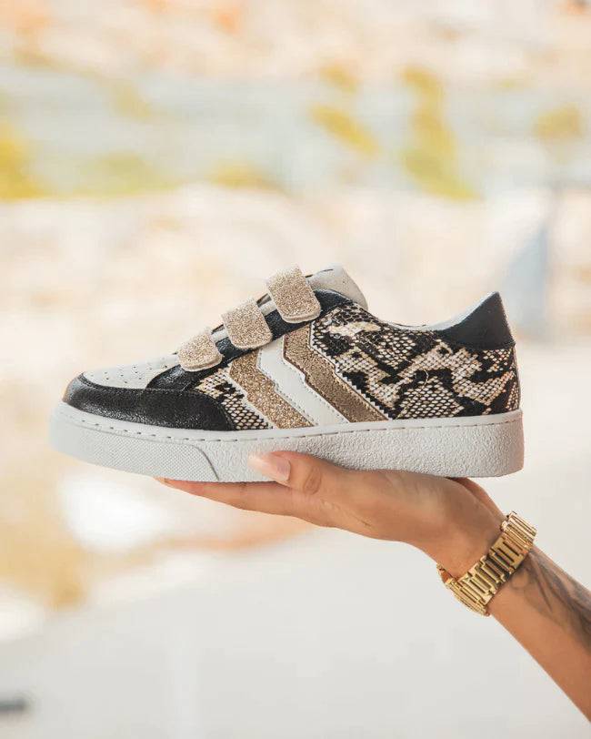 Basket Imprimé Serpent avec Glitters Dorés - CL13 SNAKE - cl11sneakers.fr