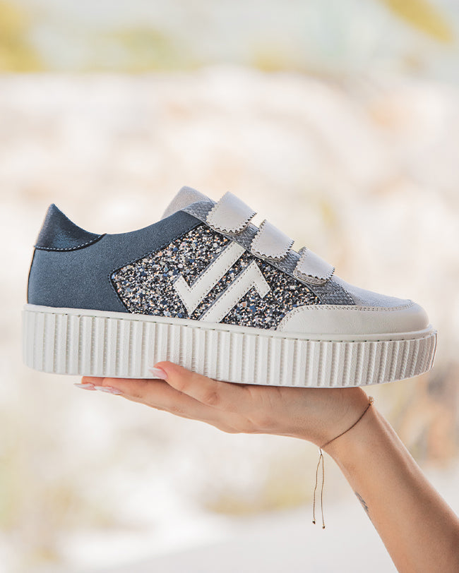 Basket femme bleue creepers à scratch - CL73 BLUE - Casualmode.fr