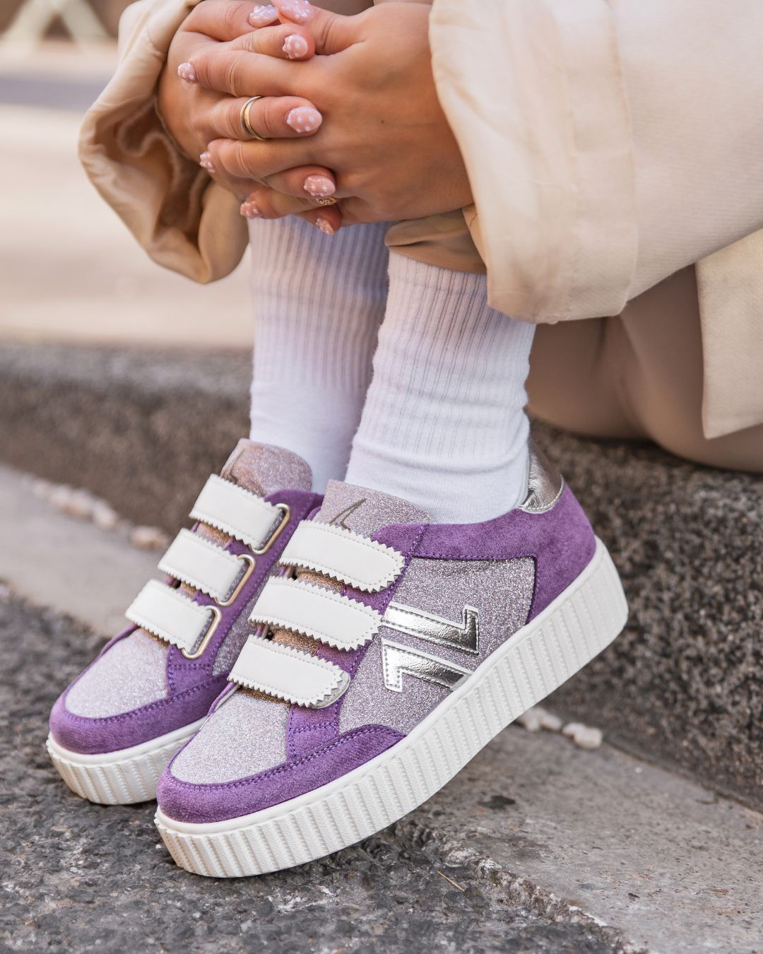 Basket femme violette creepers à scratch - CL73 PURPLE - Casualmode.fr